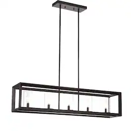 Jonathan Y - Anna 38.5" Linear 5-light Metal/Glass LED Pendant, Oil Rubbed Bronze - Oil Rubbed Bronze / Clear