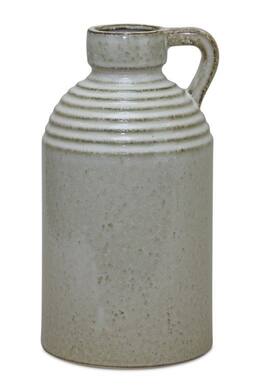 BreeBe - Rustic Ceramic Jug Vase with Washed Cream Finish 11.75"H - Grey, Beige