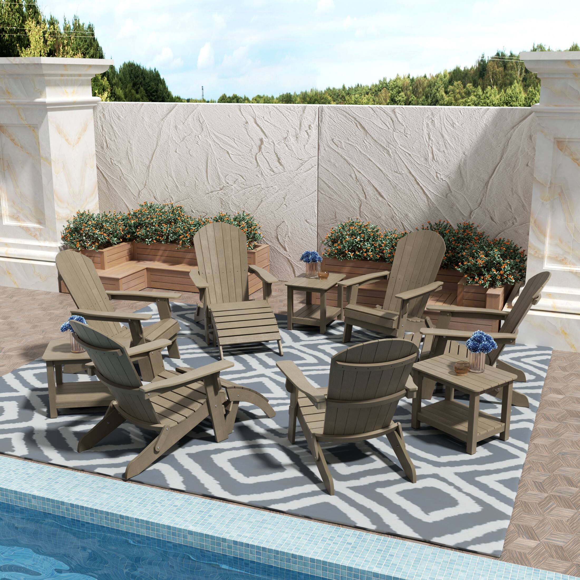 Angle. WestinTrends - WestinTrends Tuscany 6 Person Folding Adirondack Seashell With Side Table and Folding Ottoman - Taupe.