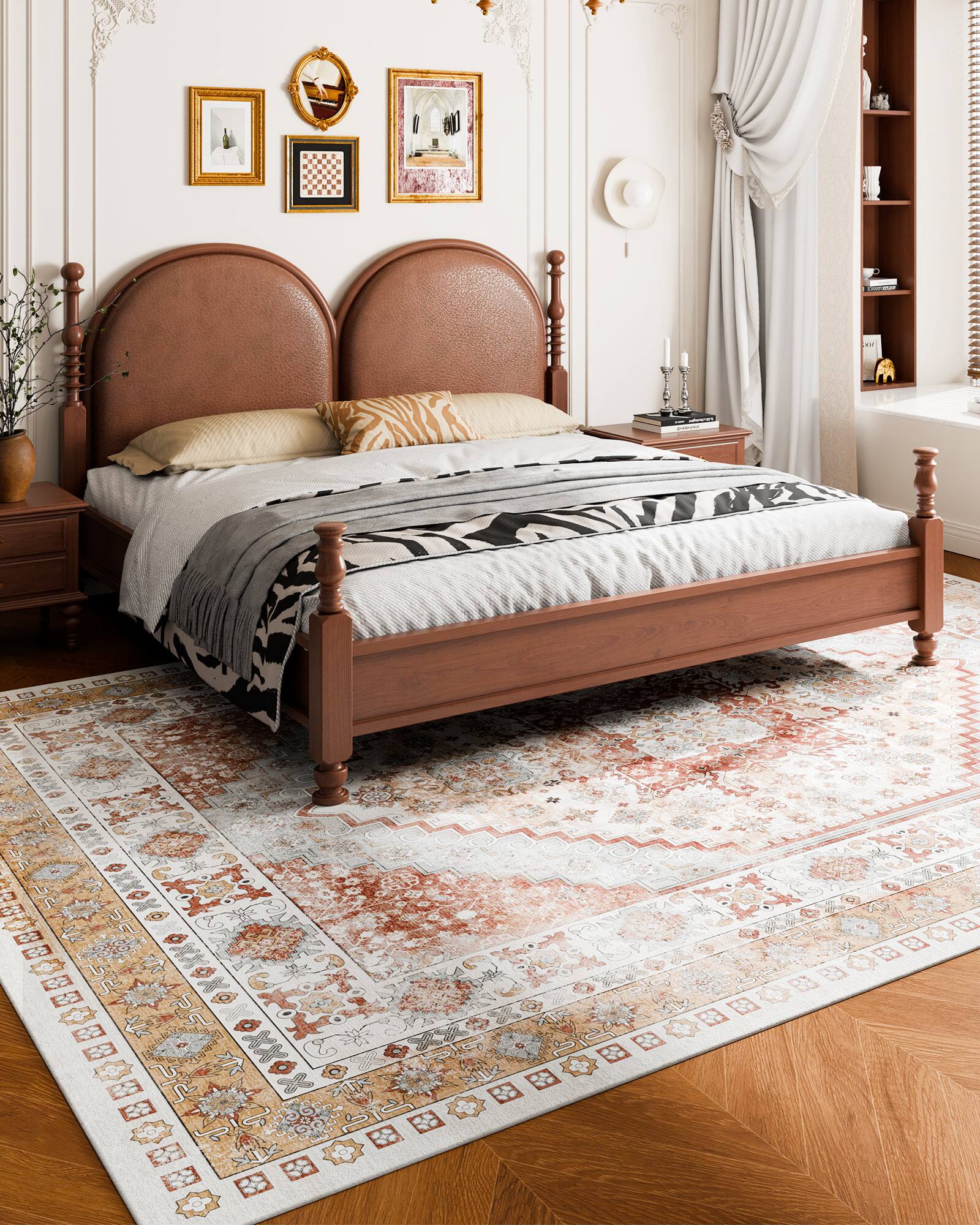 Back. VEVOR - Area Rug, 9 x 12 ft Large Washable Rug, Non-Slip and Tear-Resistant Soft Carpet, Pet & Child Friendly Vintage Area Rugs - Brown Red.