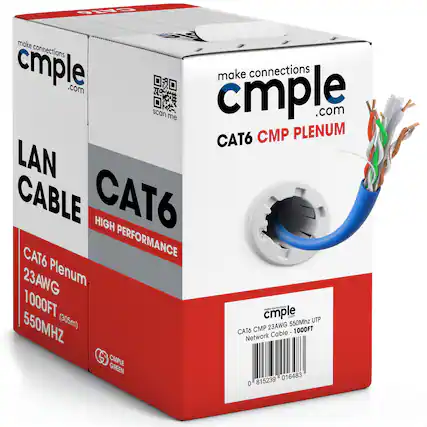 make connections cmple.com
scan me
CAT6 CMP PLenum
LAN CABLE
CAT6 HIGH PERFORMANCE
CAT6 Plenum 23AWG 1000FT (305m) 550MHZ
CMP 23AWG 1000FT
Network Cable - 1000FT
cmple GREEN
0 815239 016483