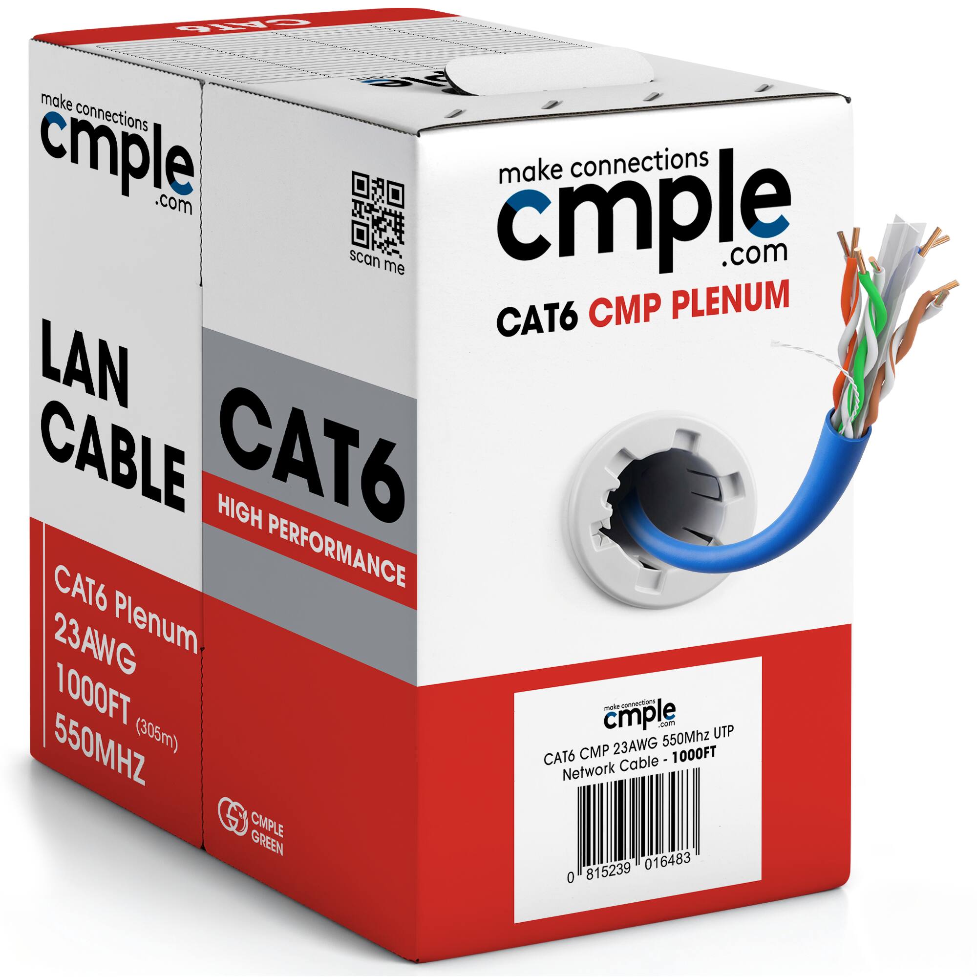 make connections cmple.com  
scan me  
CAT6 CMP PLenum  
LAN CABLE  
CAT6 HIGH PERFORMANCE  
CAT6 Plenum 23AWG 1000FT (305m) 550MHZ  
CMP 23AWG 1000FT  
Network Cable - 1000FT  
cmple GREEN  
0 815239 016483