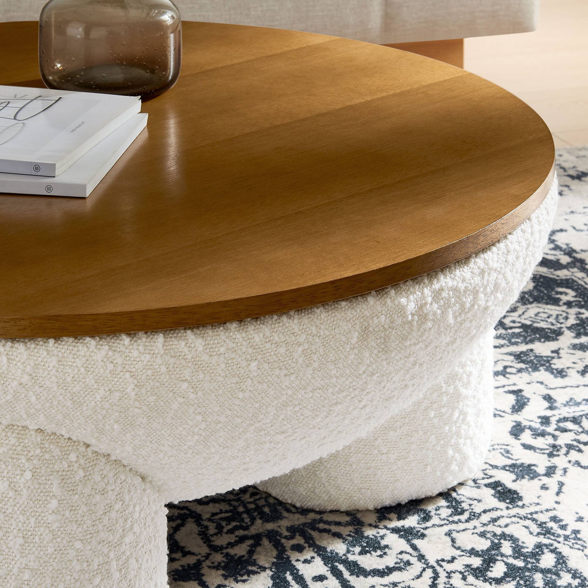 Alt View 2. Modway - Tridome Round Boucle Upholstered Storage Coffee Table by Modway - Natural Ivory.