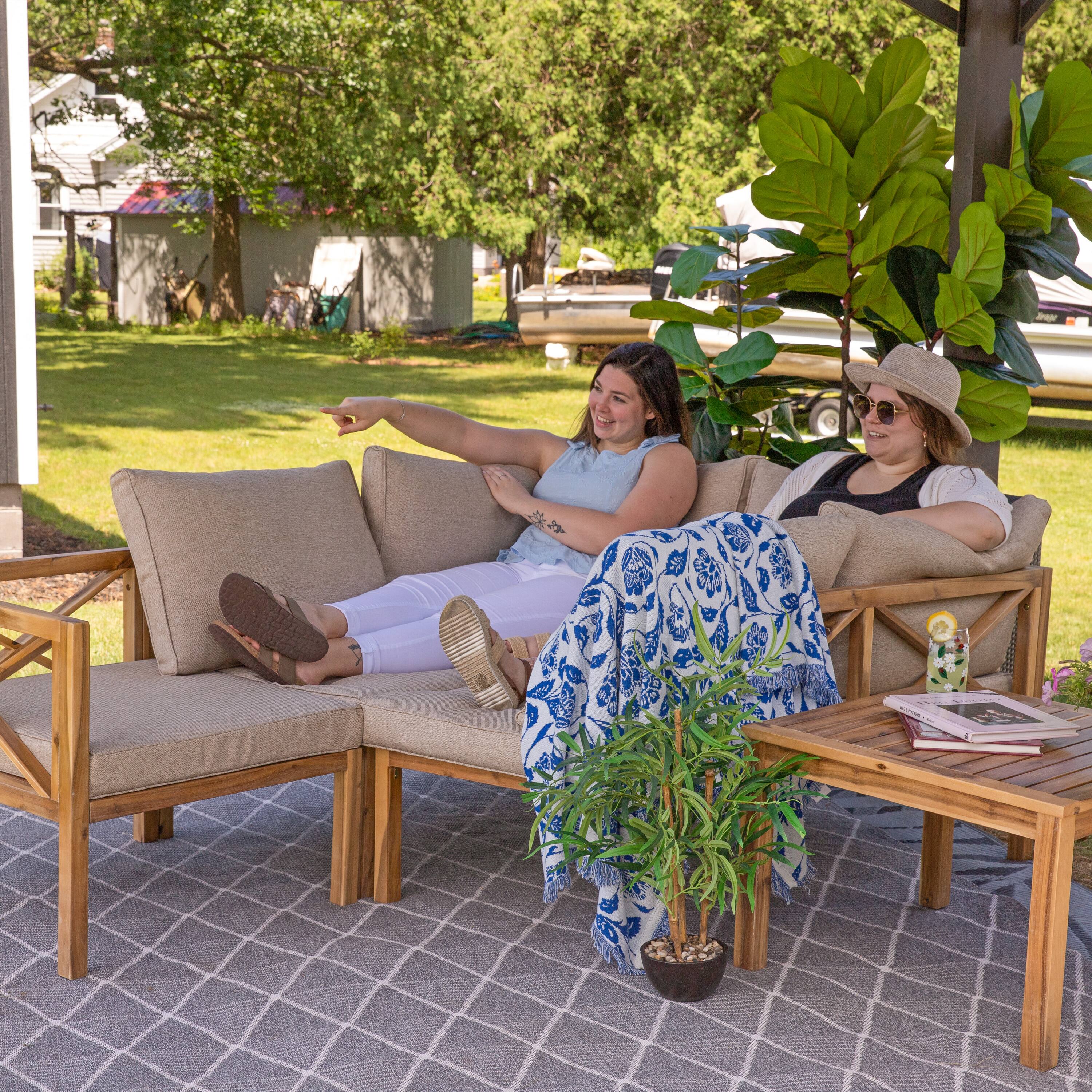 Alt View 10. Sunnydaze - Edisto 4-Piece Acacia Outdoor Conversation Set - Light Brown.