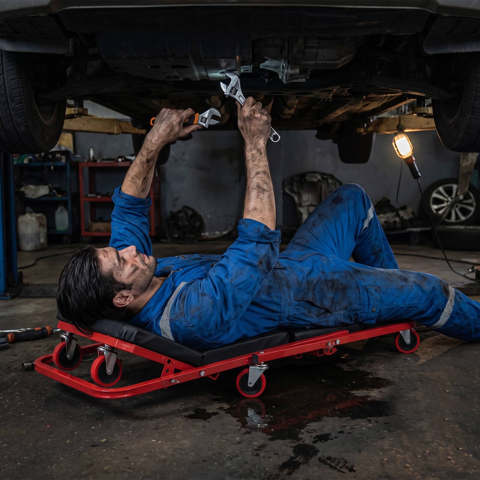 Alt View 1. Costway - Costway 4-In-1 41" Foldable Mechanic Creeper with 6 Wheels Lay Down or Sit 450 LBS Capacity - Red & Black.