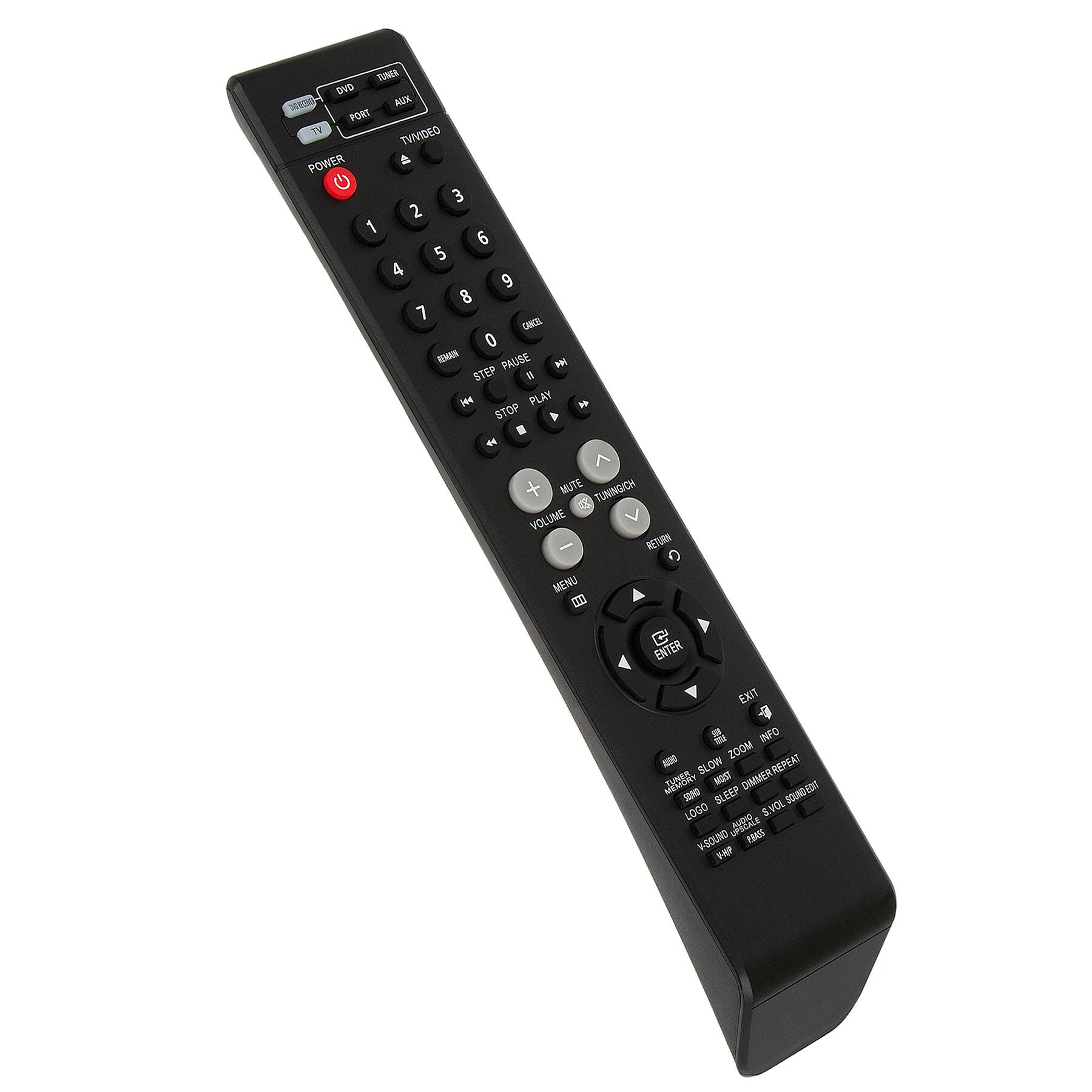 Sure, here is the corrected and grouped text from the image:

**Top Section:**
- TV
- DVD
- TUNER
- PORT
- AUX
- TUNVIDEO

**Power and Playback:**
- POWER
- 1 2 3 4 5 6 7 8 9 0
- STEP
- PAUSE
- PLAY
- STOP
- RETURN

**Volume and Mute:**
- MUTE
- TUNING
- VOLUME

**Navigation:**
- MENU
- ENTER
- EXIT
- INFO
- ZOOM
- ADG
- BLOW
- REPEAT
- DIMMER
- REPEAT
- DISER

**Additional Features:**
- SLEEP
- SOUND
- LOGO
- VOL
- PAIS
- SOUND
- SHP

**Bottom Section:**
- SLOW ZOOM
- MEMOR
- ADJUST
- DIMMER REPEAT
- LOGO
- SLEEP
- VOL SOUND REPEAT
- 133000
- 133000
- 133000
- 133000