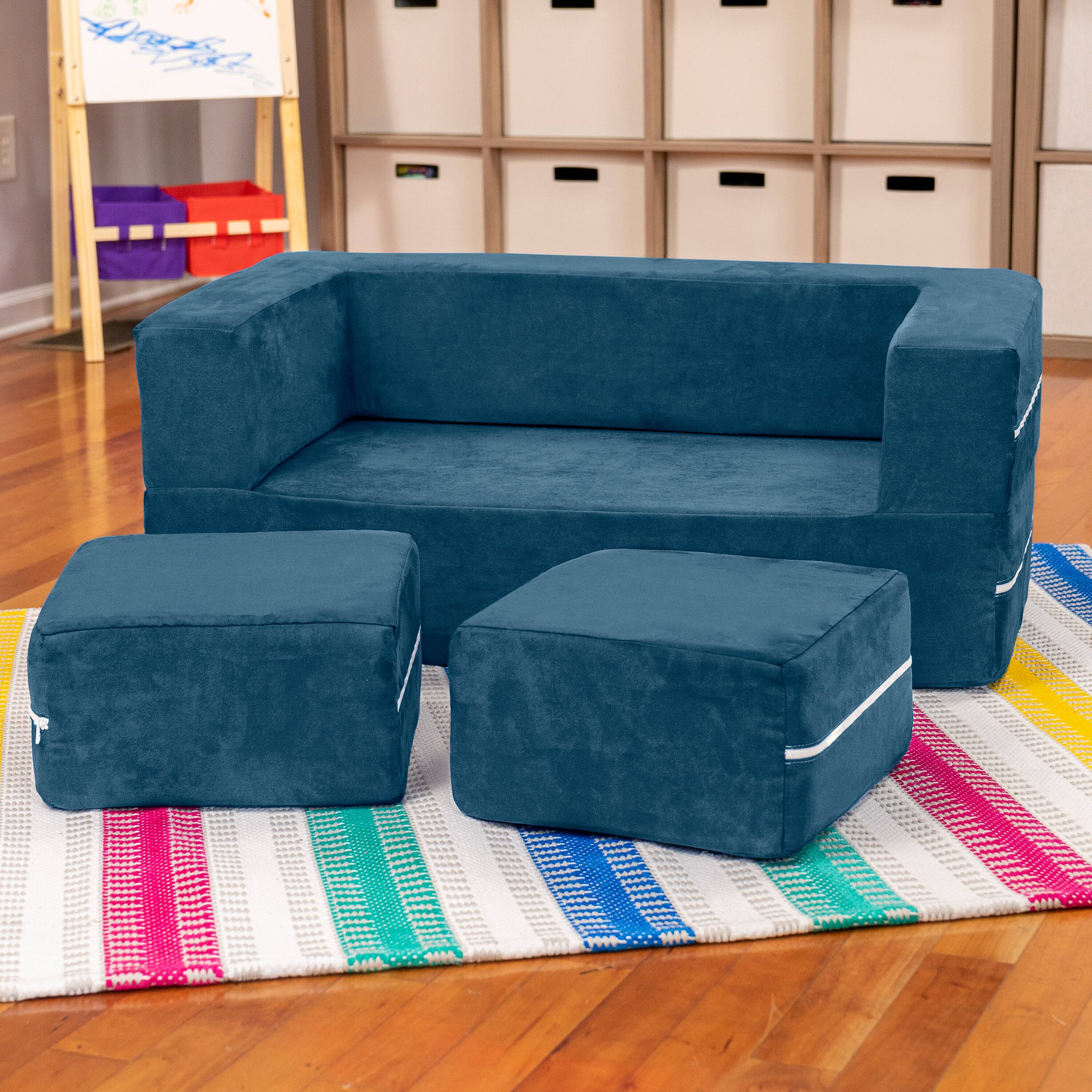Alt View 1. Jaxx - Jaxx Zipline Kids Modular Loveseat & Ottomans/Fold Out Lounger, Navy - Navy.