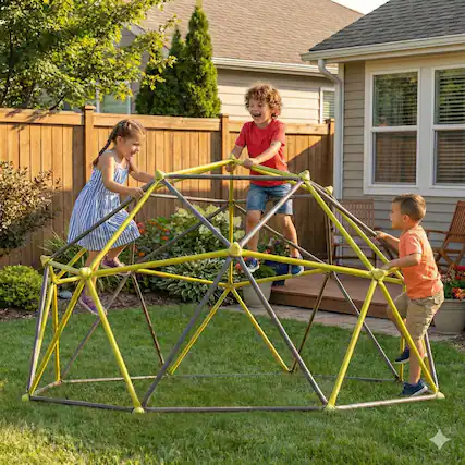 Front. Loheer - 9.2 ft Outdoor Dome Climber with Colorful Climbing Stones - Black+Green.