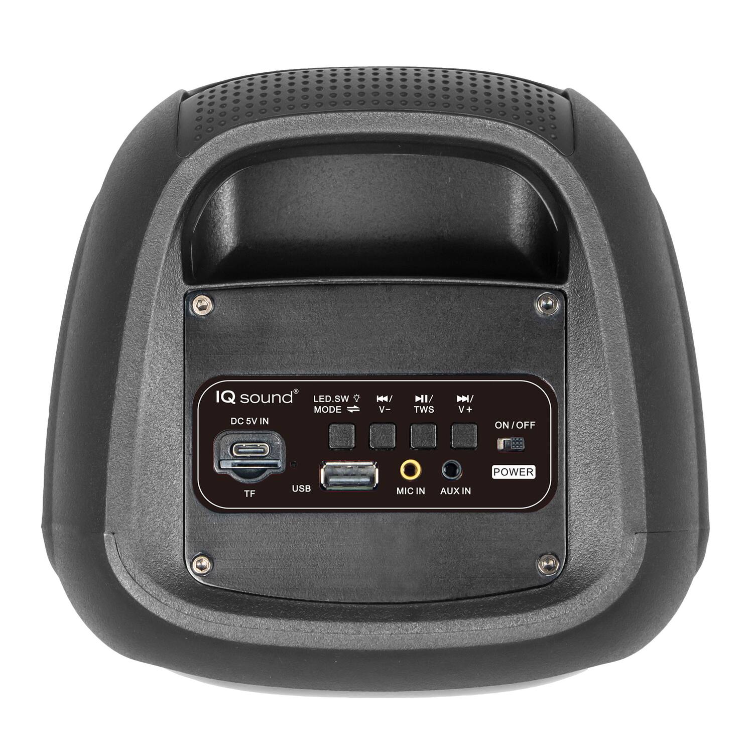 IQ sound  
LED.SW  
MODE  
DC 5V IN  
TF  
USB  
MIC IN  
AUX IN  
V-  
TWS  
V+  
ON/OFF  
POWER