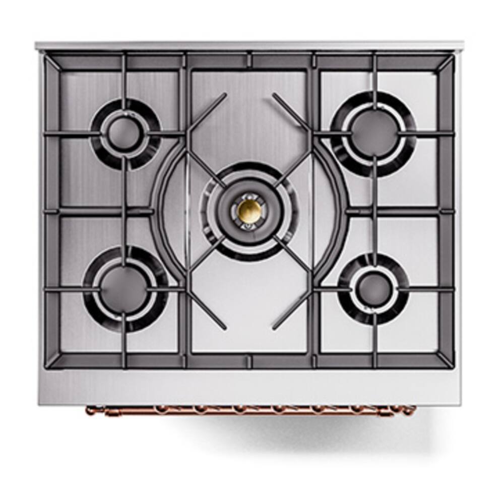 Alt View 5. ILVE - ILVE Nostalgie II Series 30 in. Dual Fuel Range with 5 Sealed Burners (Liquid Propane, Copper Trim) - Blue Grey.