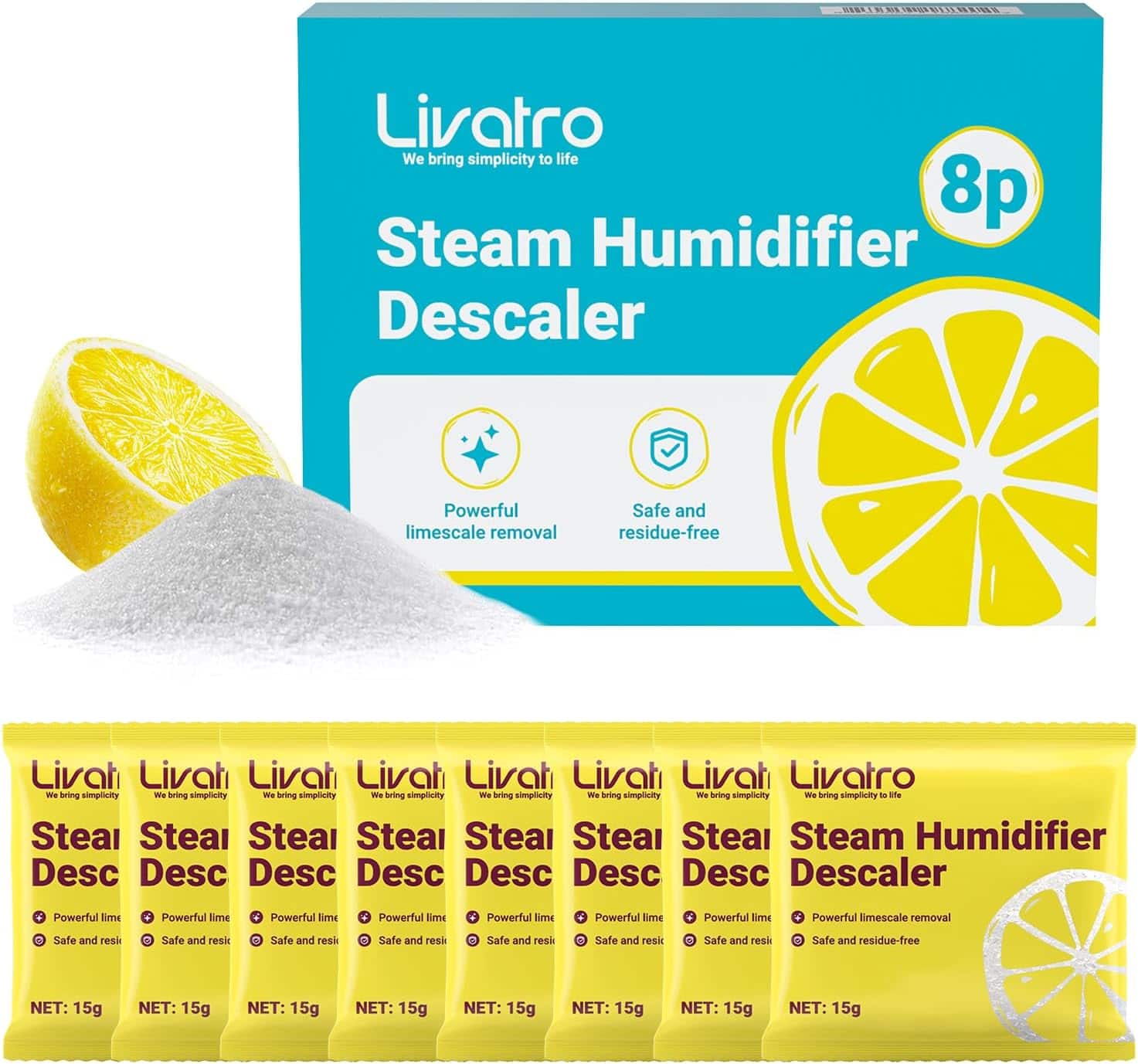 Livatro - Citric Acid Cleaning – 8 Individually Wrapped Descalers for Humidifiers, Kettles & Distillers | Powerful Anti‑Limescale