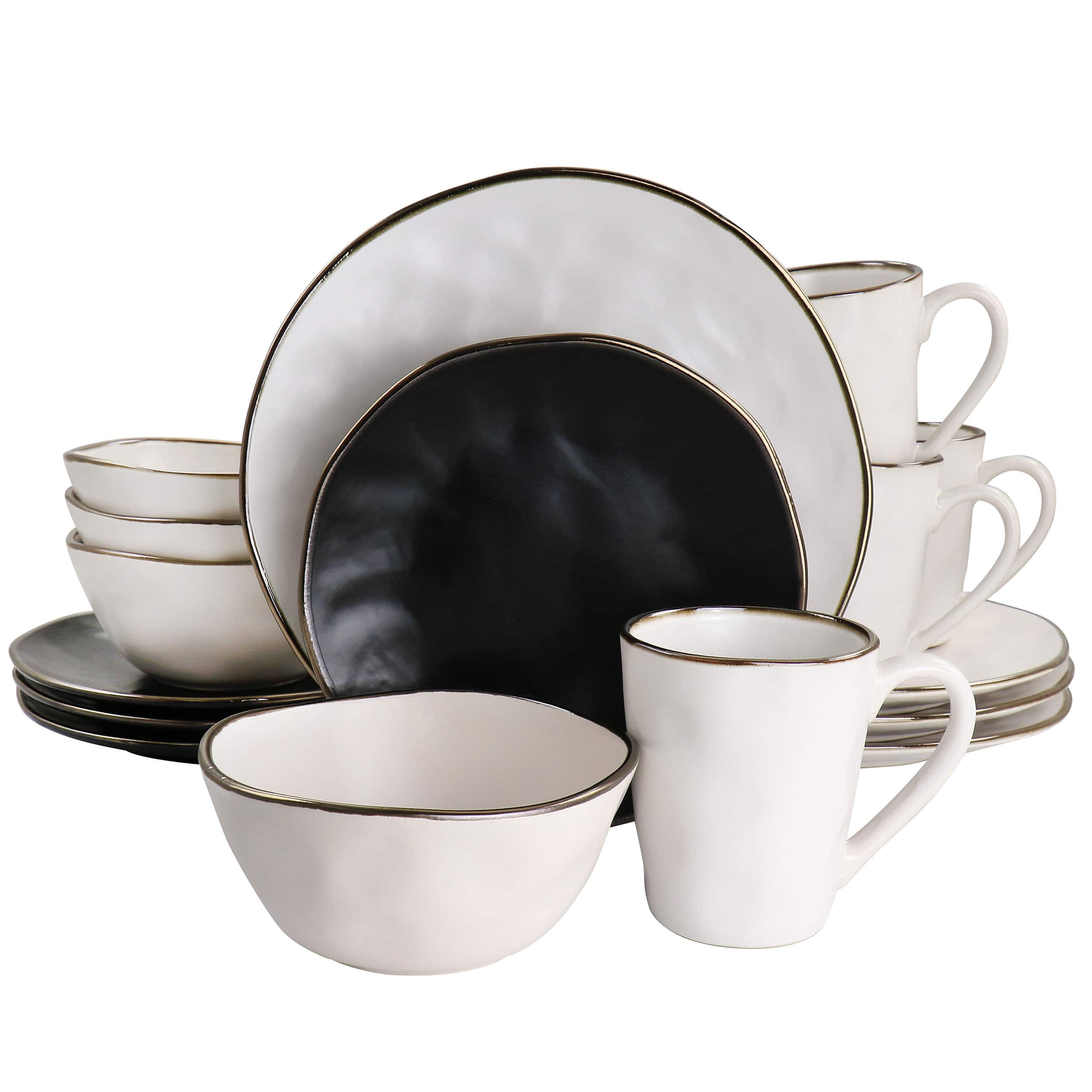 Elama - Roman 16 Piece Stoneware Dinnerware Set in Assorted Matte with Gold Rim - Assorted with Gold price history on PriceWatchPro