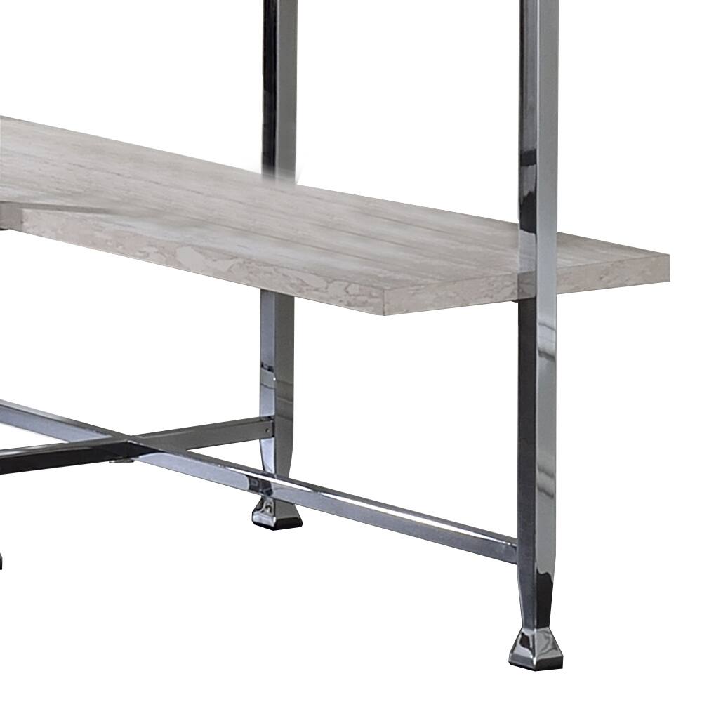 Alt View 2. Manhattan Lane - Sofa Table with X Shaped Metal Base and 2 Storage Shelves - Silver and Beige.