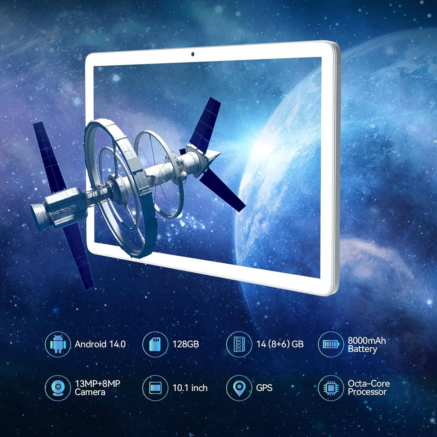 - Android 14.0
- 128GB
- 14 (8+6) GB
- 8000mAh Battery
- 13MP+8MP Camera
- 10.1 inch
- GPS
- Octa-Core Processor