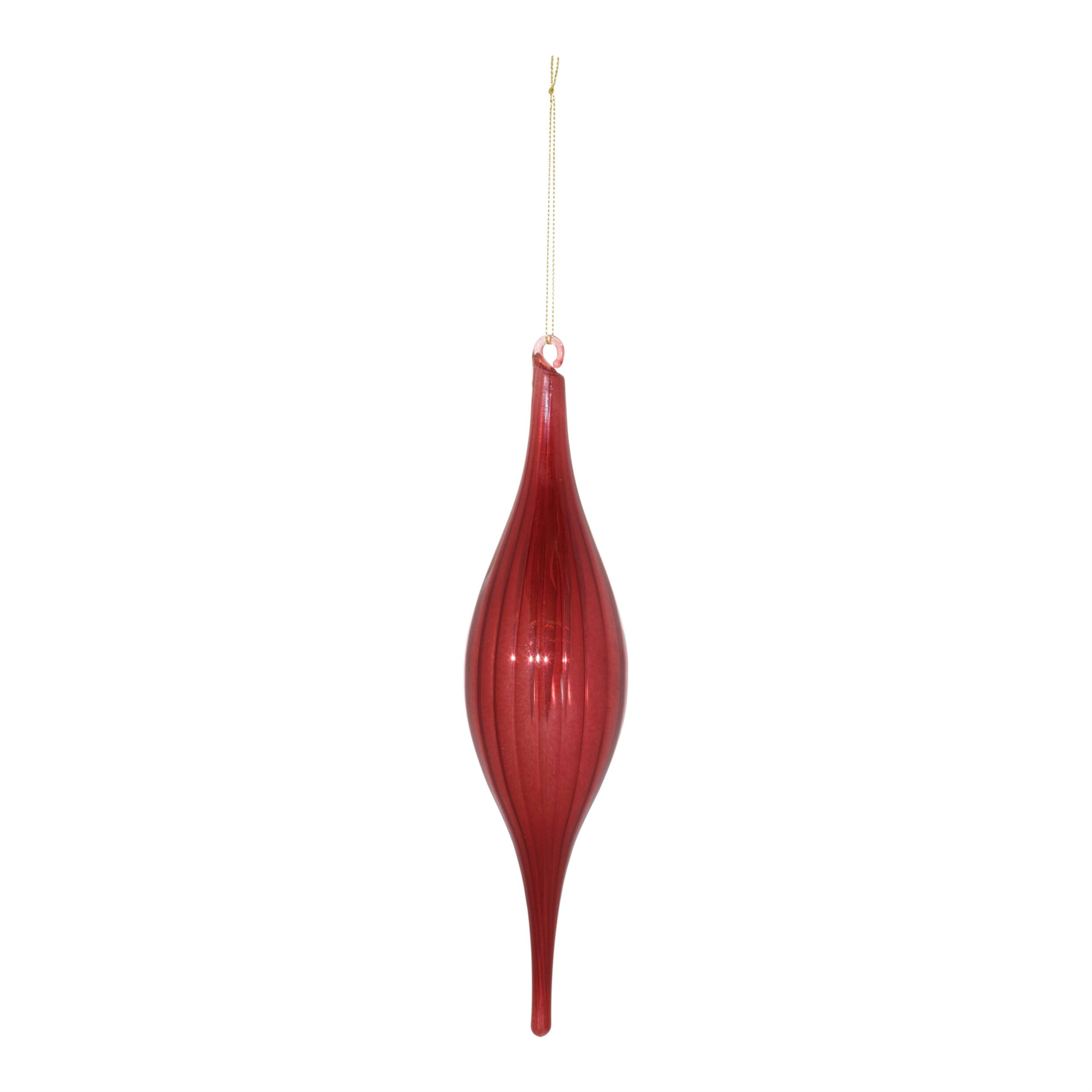 Angle. BreeBe - Red Ribbed Glass Drop Ornament (Set of 6) - Red.