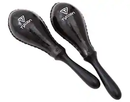 Tycoon Percussion - Large Rawhide Maracas, Oval Shape, Natural Rawhide Shells, Fuller Sound, Black