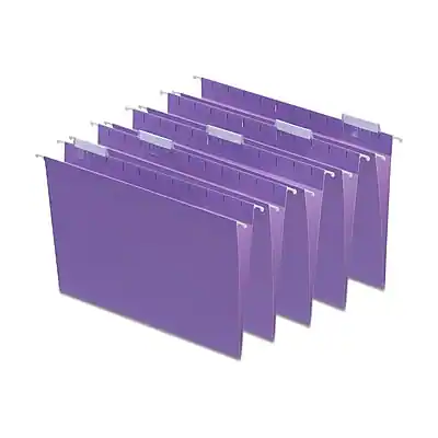 Front. Staples - Hanging File Folders, Letter, 1/5-Cut Tab, Letter Size, 25/Box - Purple.