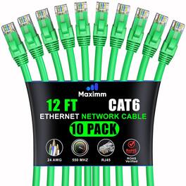Maximm - Cat 6 Ethernet Cable 12 ft (10-Pack) - UTP, 10Gbps, 550MHz