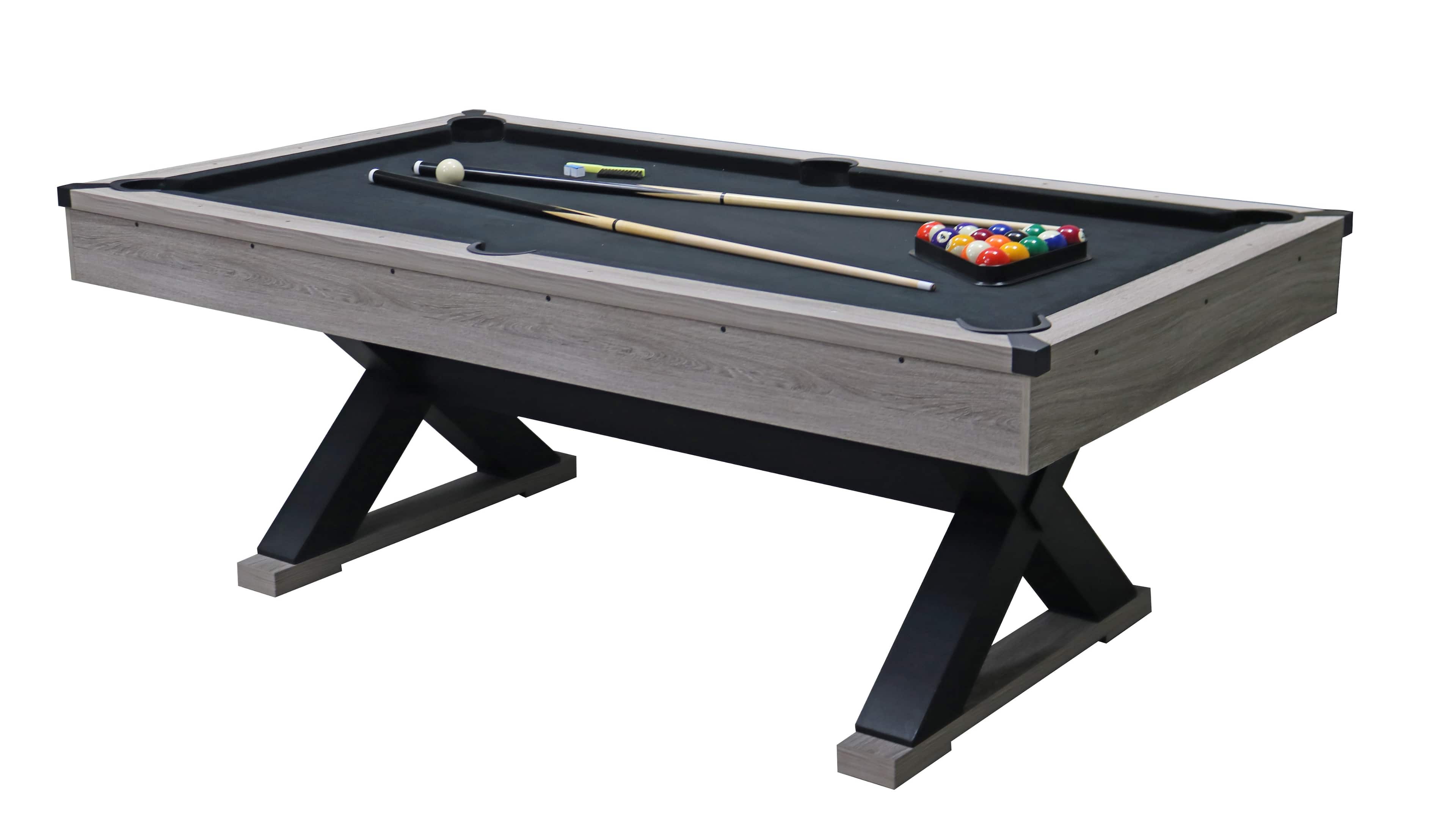Dexmalle - Dexmalle-84" Pool Table with Billiard Balls, Cues, Pool Cue Chalk, Cleaning Brush, X-Legs-Black+Grey - Gray