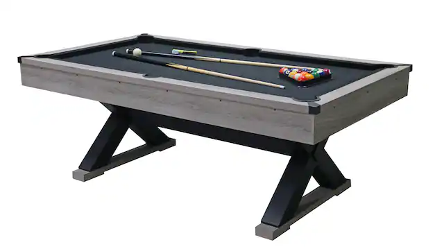 Front. Dexmalle - Dexmalle-84" Pool Table with Billiard Balls, Cues, Pool Cue Chalk, Cleaning Brush, X-Legs-Black+Grey - Grey.
