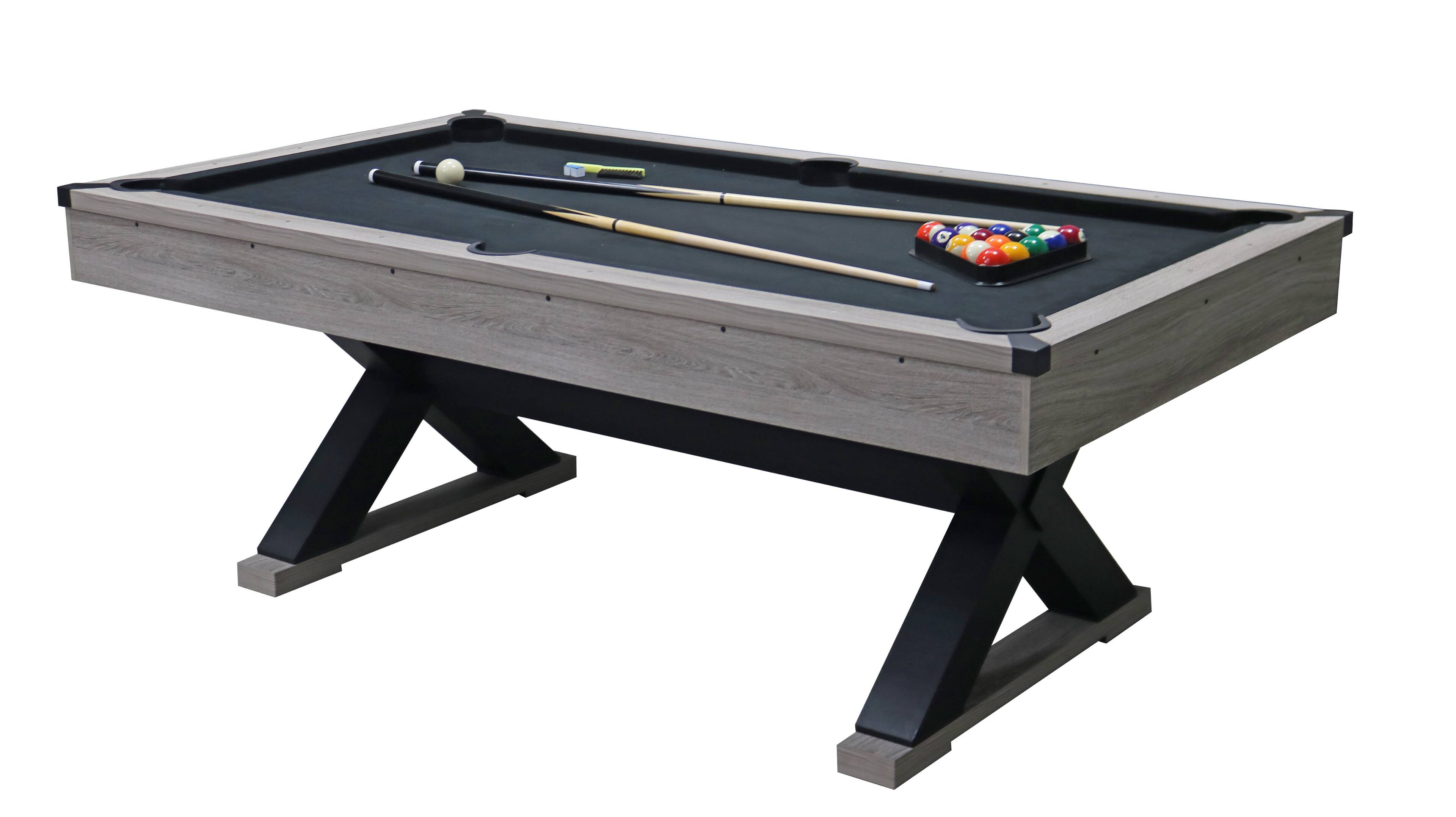 Dexmalle - Dexmalle-84" Pool Table with Billiard Balls, Cues, Pool Cue Chalk, Cleaning Brush, X-Legs-Black+Grey - Gray