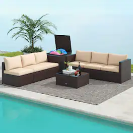 Gymax - 8 PCS Wicker Patio Furniture Set Rattan Sectional Sofa Set w/ Cushions - Black