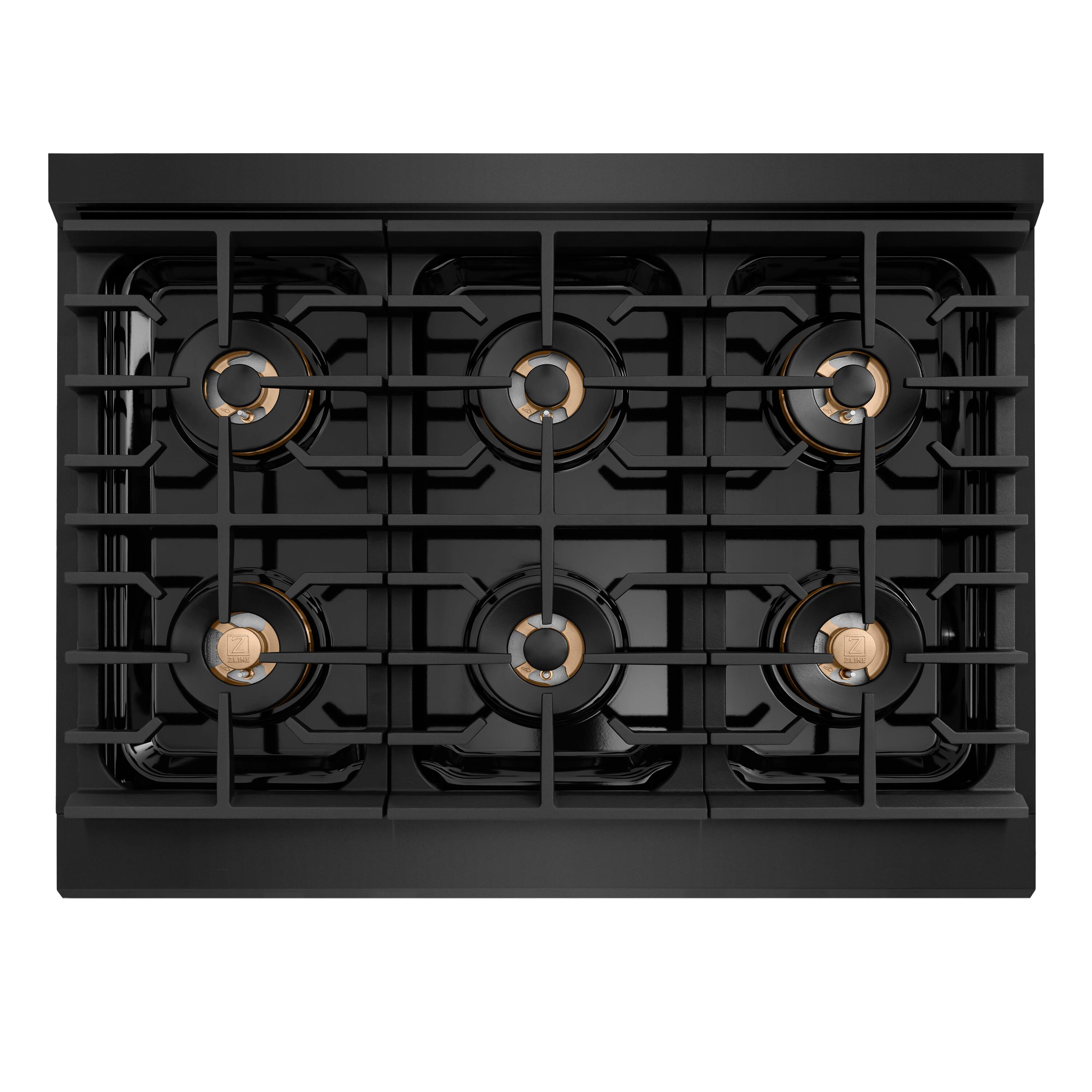 Alt View 9. ZLINE - Autograph 36 in. 5.2 cu. ft. Freestanding Paramount DuoPro Dual Fuel Range in Black Steel with Polished Gold Handle - Black Stainless Steel.