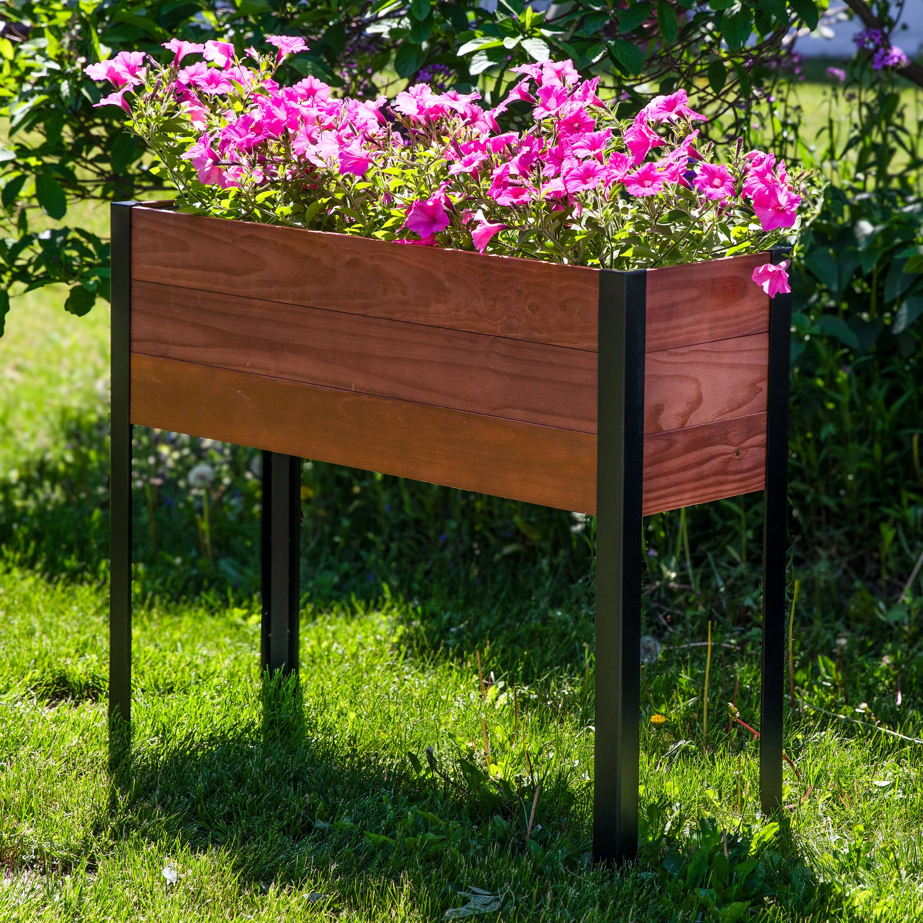 Alt View 1. Sunnydaze - Acacia Raised Garden Bed with Removable Planter - 31" H - Brown.