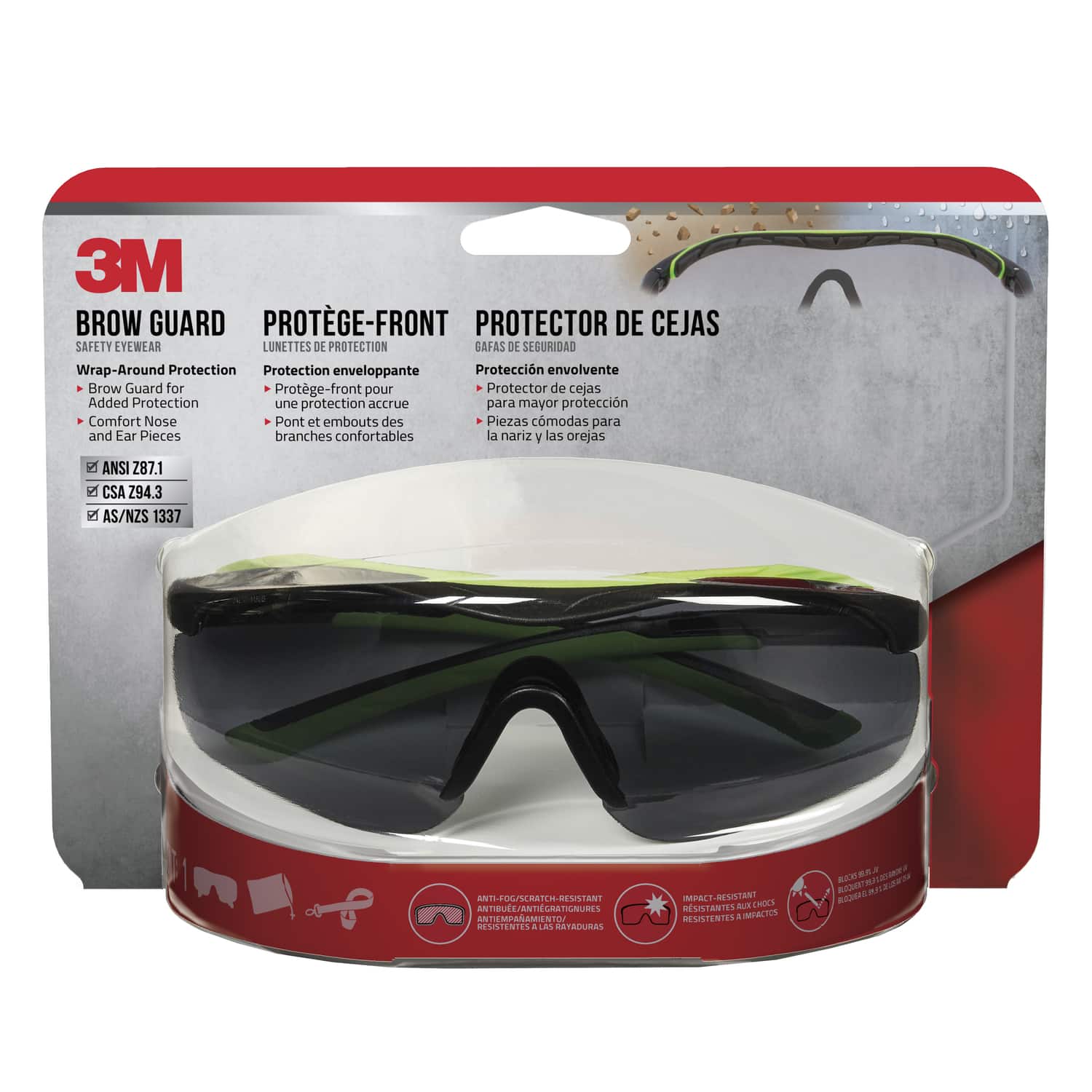 3M - Anti-Fog Safety Glasses Gray Lens Frame 1 pc - Black