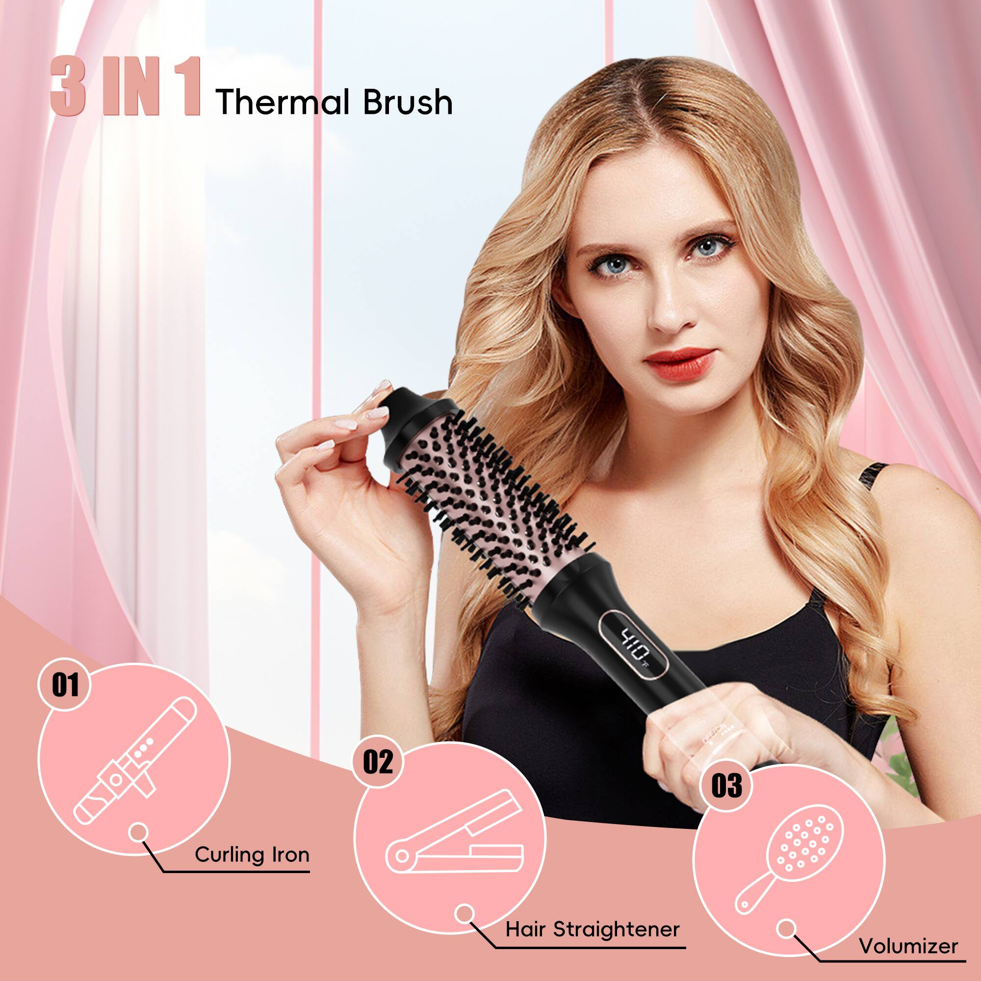 3 IN 1 Thermal Brush 01 Curling Iron 02 Hair Straightener 03 Volumizer