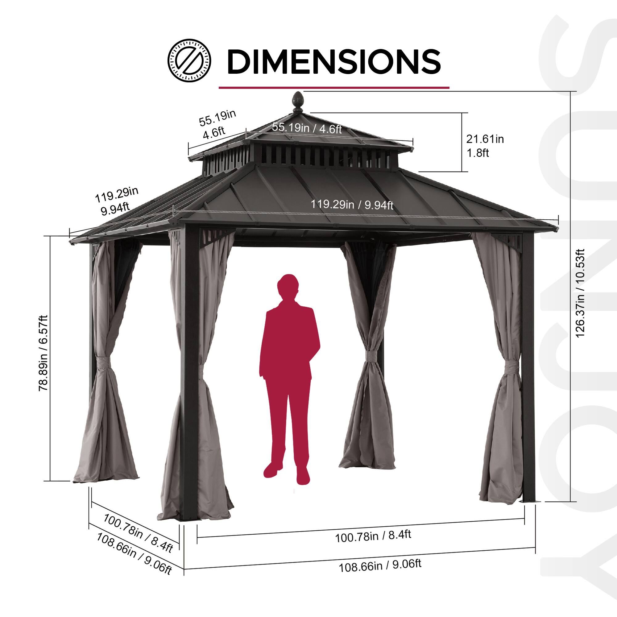 6.57ft  
78.89in  
DIMENSIONS  
55.19in  
55.19in  
4.6ft  
55.19in / 4.6ft  
21.61in  
1.8ft  
119.29in / 9.94ft  
119.29in / 9.94ft  
100.78in / 8.4ft  
108.66in / 9.06ft  
100.78in / 8.4ft  
108.66in / 9.06ft