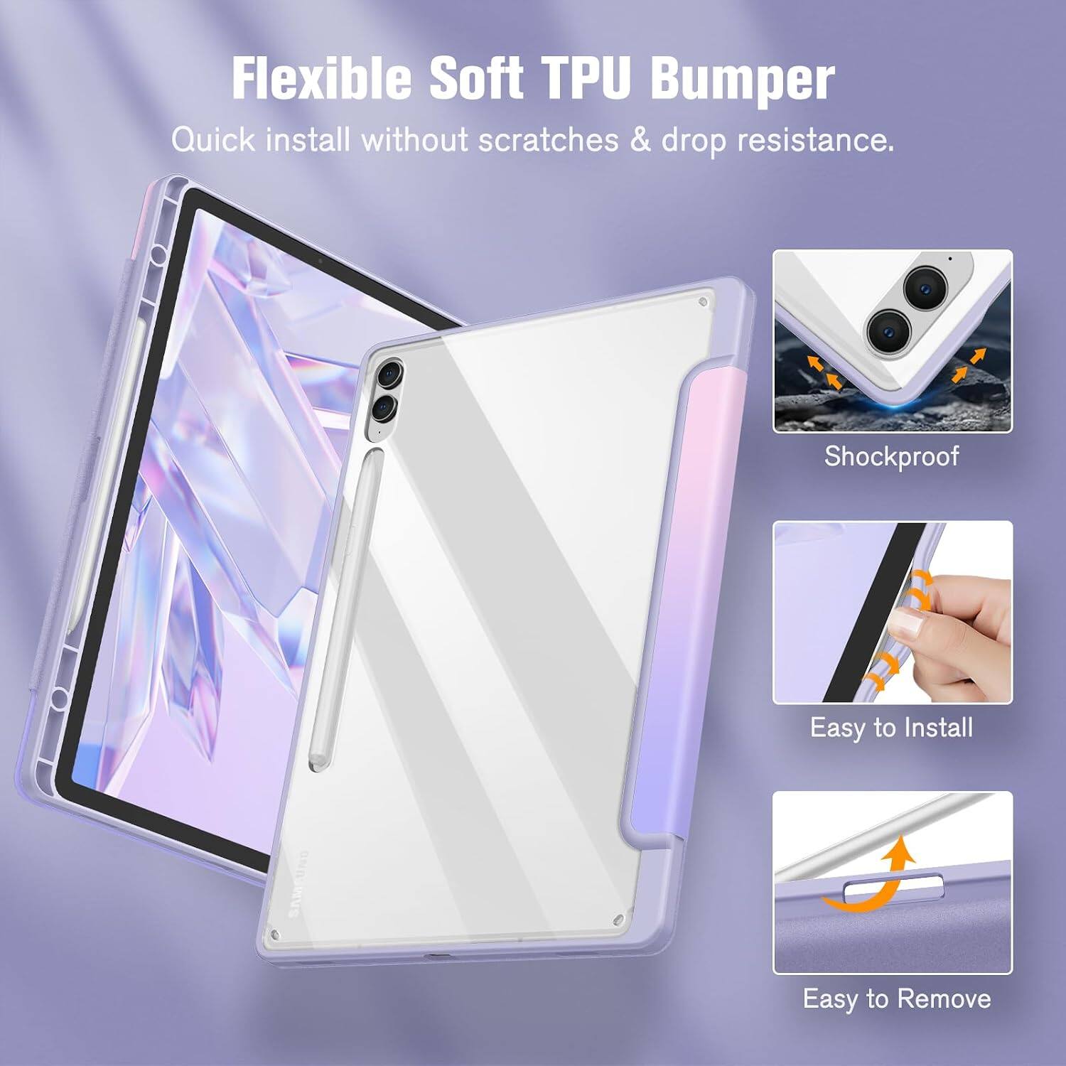 Flexible Soft TPU Bumper  
Quick install without scratches & drop resistance.  
Shockproof  
Easy to Install  
Easy to Remove
