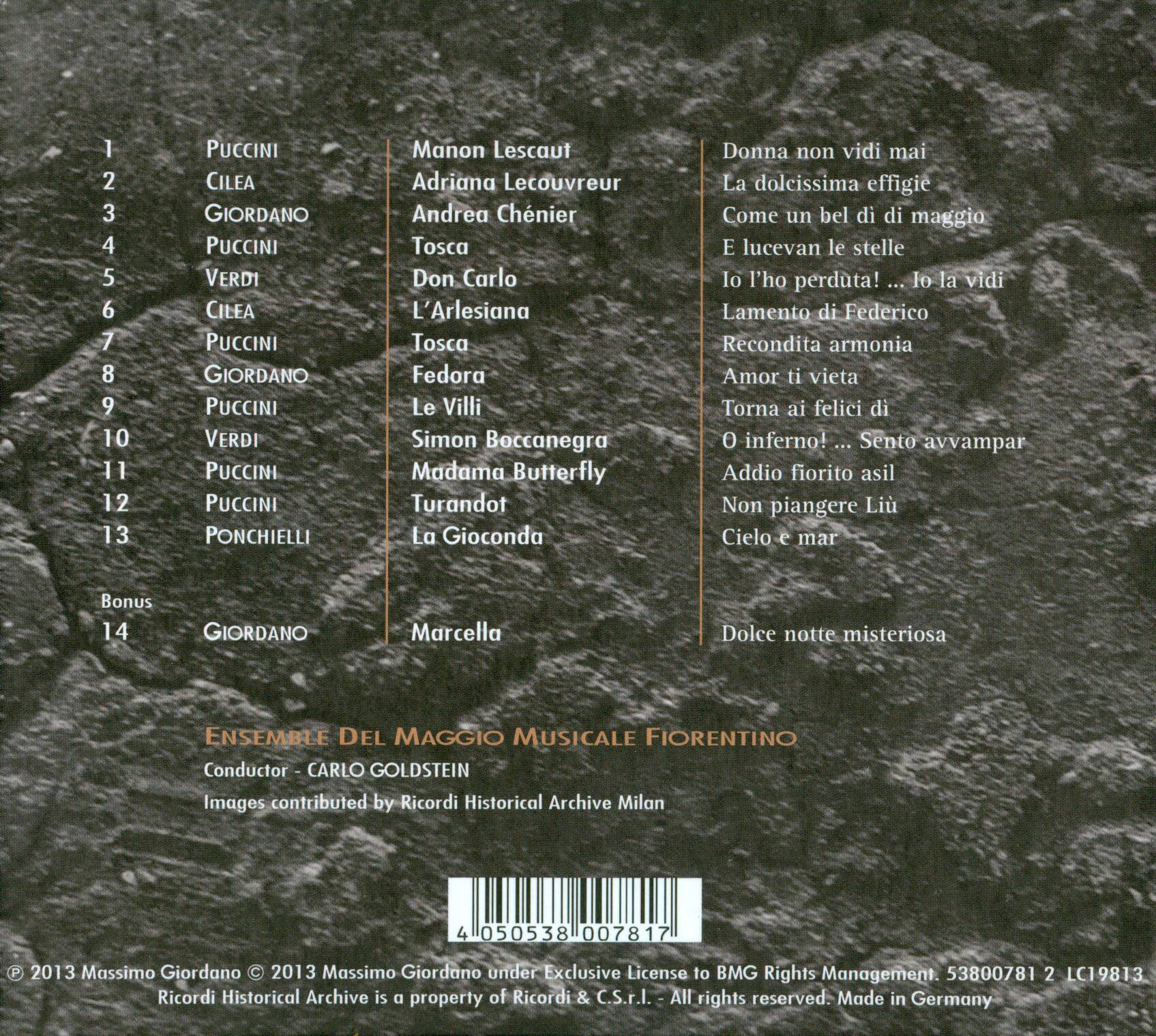 Back. Amore e Tormento: Italian Arias [LP].