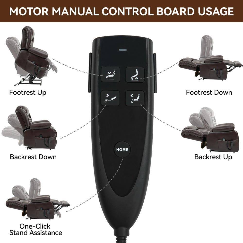 MOTOR MANUAL CONTROL BOARD USAGE

- Footrest Up
- Footrest Down
- Backrest Down
- Backrest Up
- One-Click Stand Assistance
- HOME