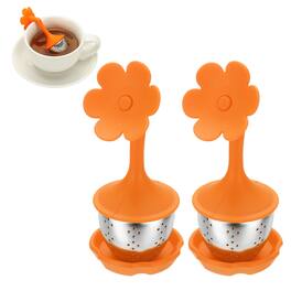 Unique Bargains - 2pcs Flower Tea Infuser, Stainless Steel Loose-Leaf Steeper w/ Silicone Handle, Reusable Coarse Mesh for Teacups Teapots - Orange