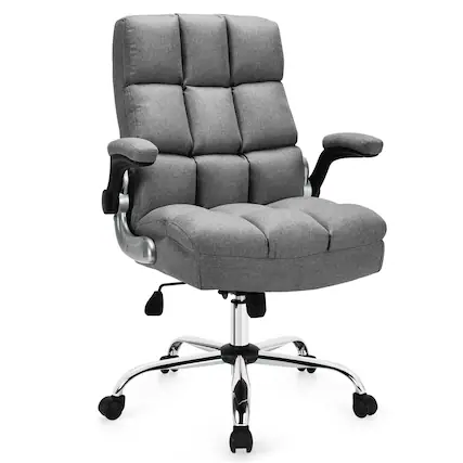 Front. Gymax - Gymax High Back Big & Tall Office Chair Adjustable Swivel w/Flip-up Arm Grey - Grey.
