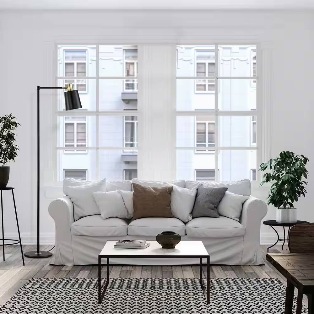 Back. Hivvago - 60-inch Industrial Modern Black Metal Floor Lamp with Gold Accents - Black.