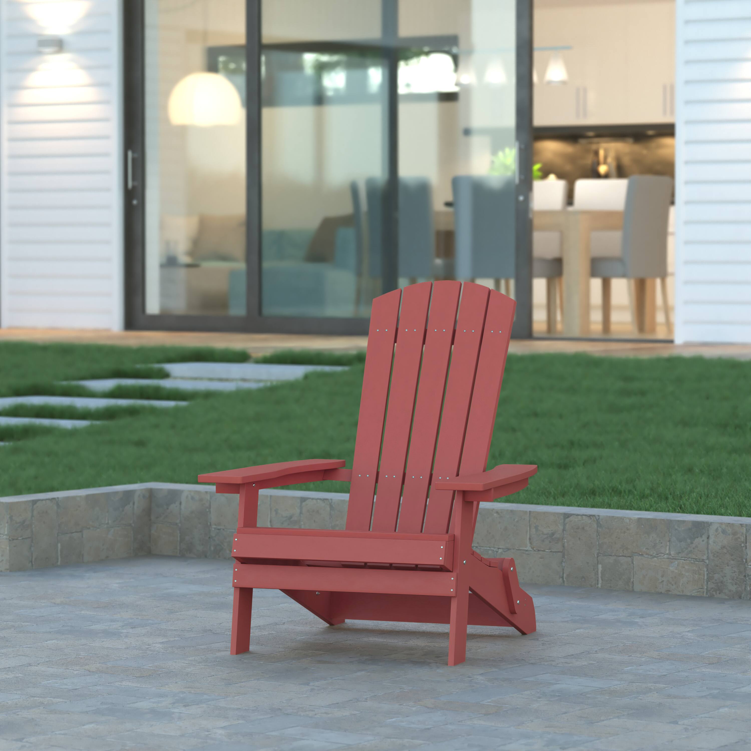 Alt View 1. Emma + Oliver - All-Weather Poly Resin Folding Adirondack Chair - Patio Chair - Red.