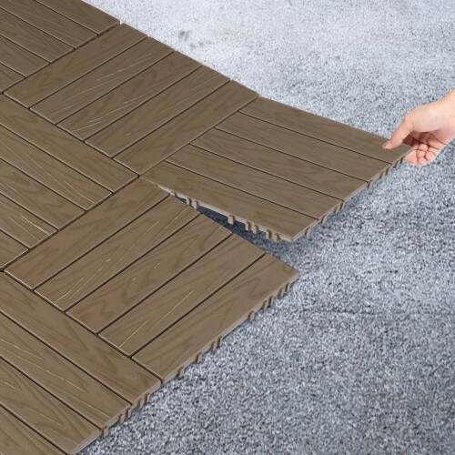 Alt View 5. Winado - 27PCS Plastic Interlocking Deck Tiles 11.8x11.8" Flooring Tiles for Indoor Outdoor Patio Porch Poolside Balcony Backyard - Light Coffee & 5 Vertical Lines.