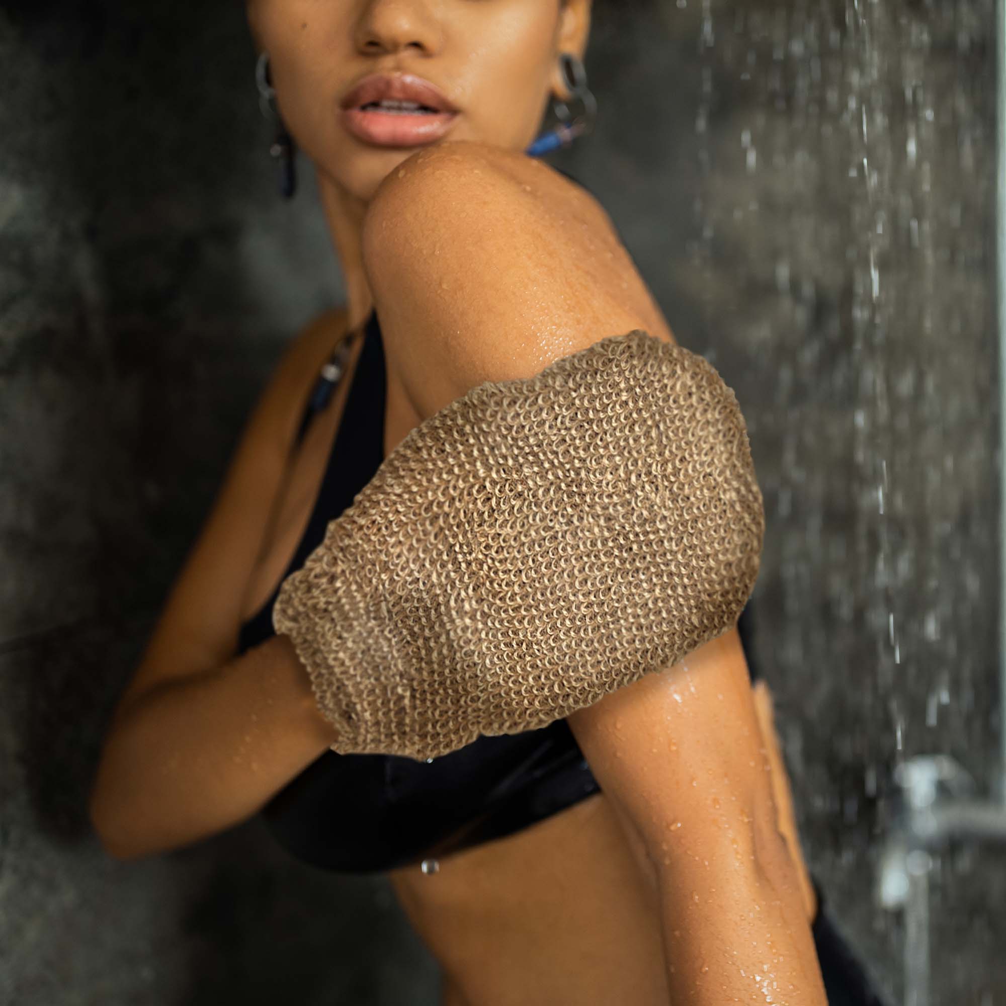 Left. Pursonic - Sisal Hemp Bath Glove - Beige.