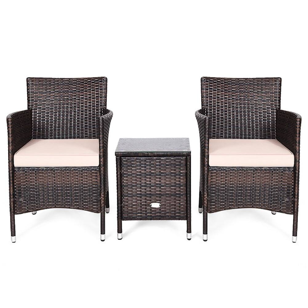 Angle. Kadyn - 3 Pc Patio Conversation Set Outdoor Rattan Wicker Furniture Set with Coffee Table & Chairs Patio Bistro with Seat Cus... - Beige.
