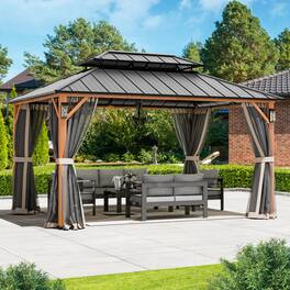 Modern Shade Outdoor Living Spaces - Modern Shade The Horizon Hardtop Gazebo 10' x 14' with 4 LED Lights - Wood Grain