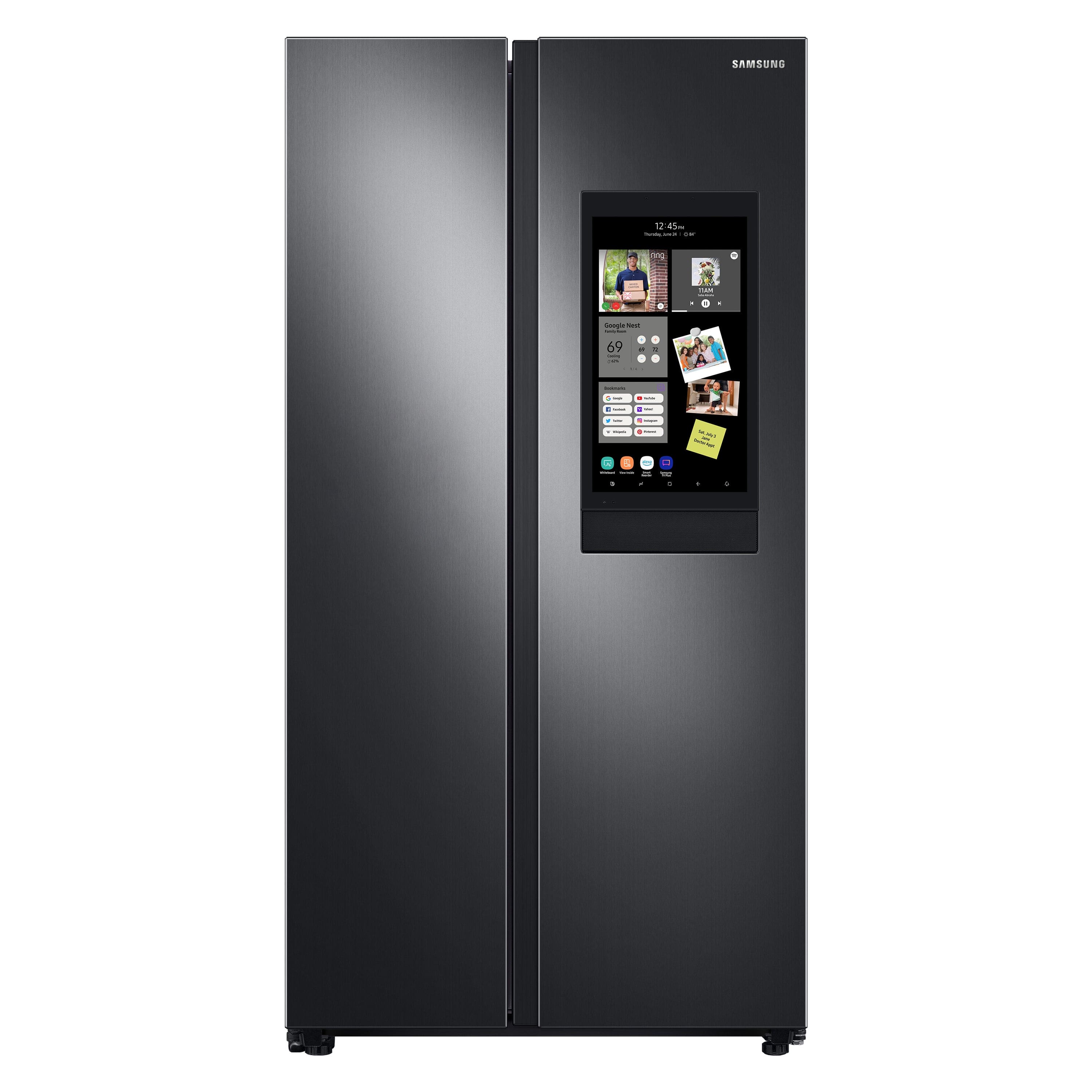 Front. Samsung - 27.3 cu. ft. Side-by-Side Smart Refrigerator with Family Hub - Black Stainless Steel.