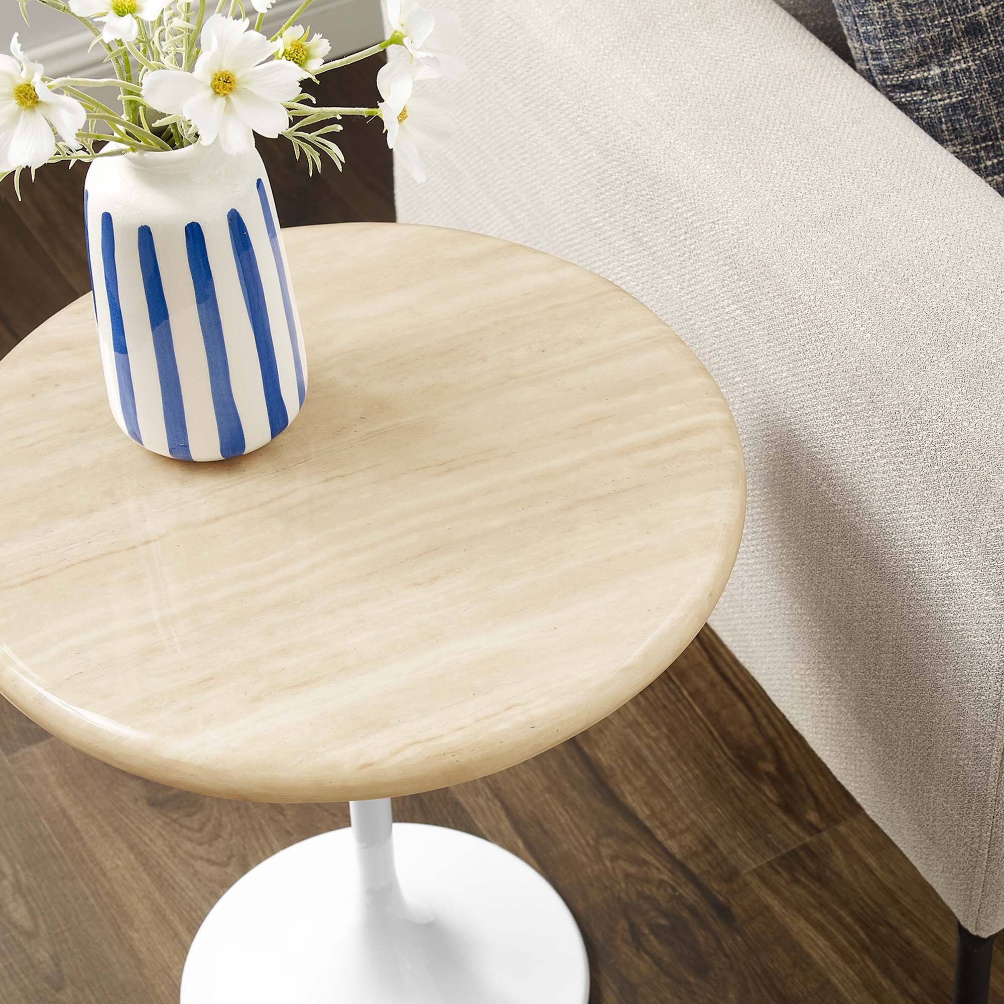 Alt View 2. Modway - Lippa Round Artificial Travertine Side Table - White Travertine.