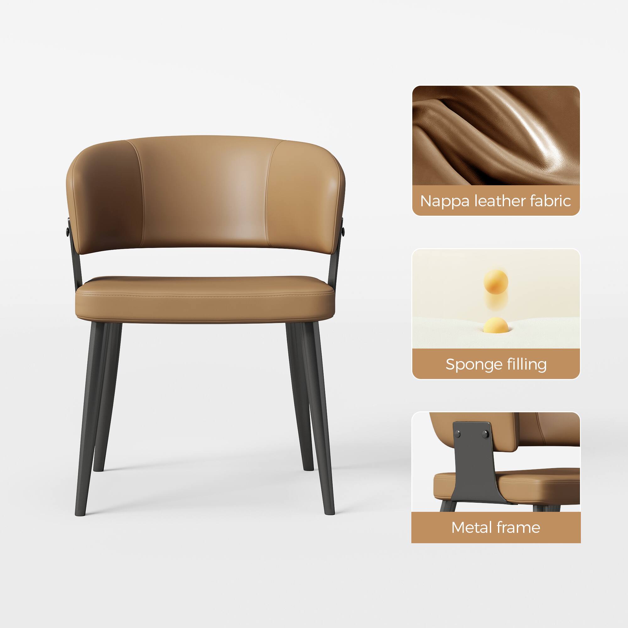 Nappa leather fabric, Sponge filling, Metal frame