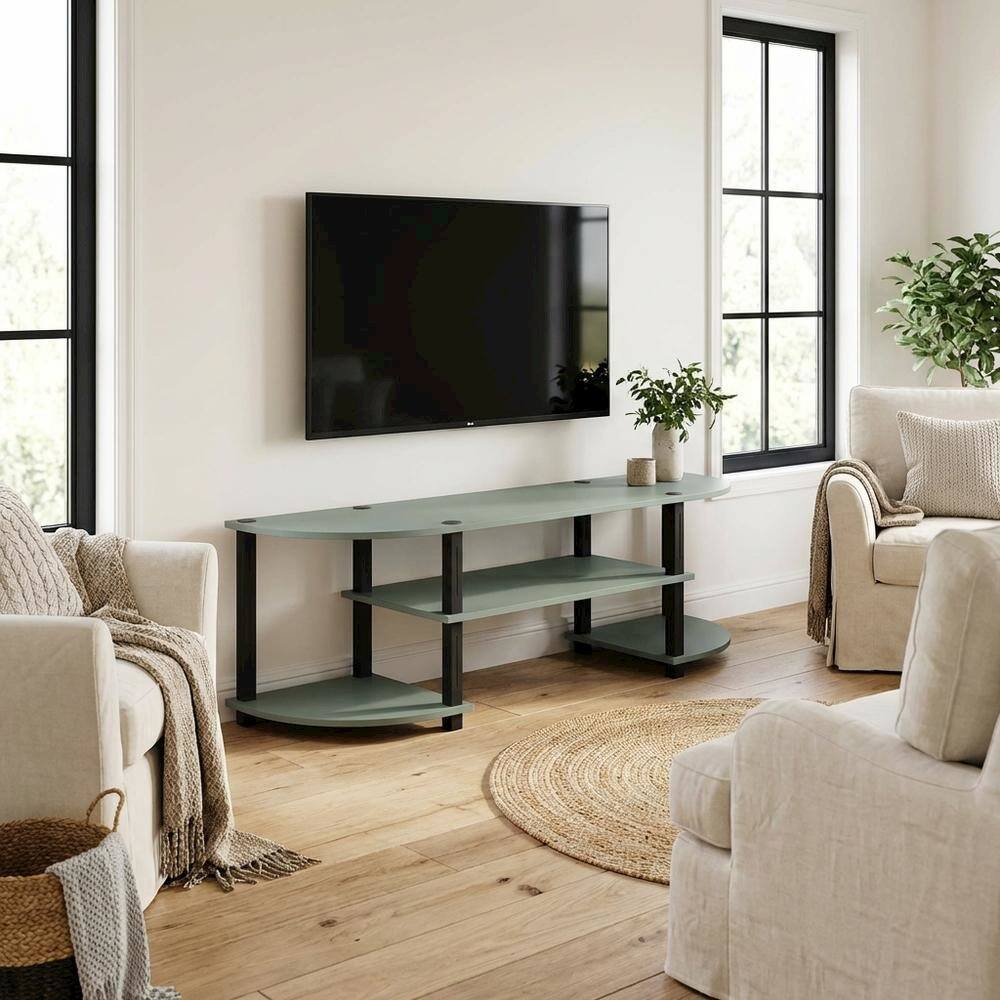 Alt View 2. FurniFact - Sage Green TV Stand, 55-Inch Flat Screen, Open Shelves, Rounded Corners - White.