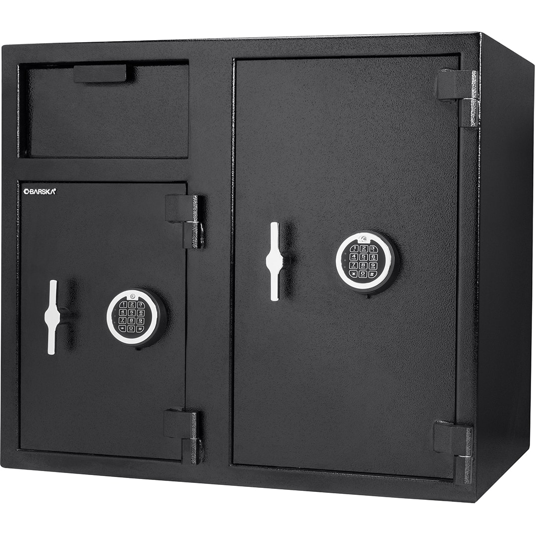 Front. Barska - Large Double Digital Depository Safe-Dual Keypad Lock with Rotary Drop Slot, 2 Secure Compartments, 5 Steel Deadbolts - Black.