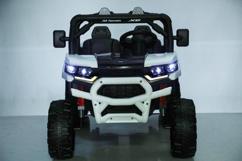 Angle. BreeBe - 24V 2-Seater Ride On Dump Truck, 4WD 6-Wheel UTV with Remote, Electric Dump Bed, Shovel, LED Lights & Music, Ages 3+ - White.
