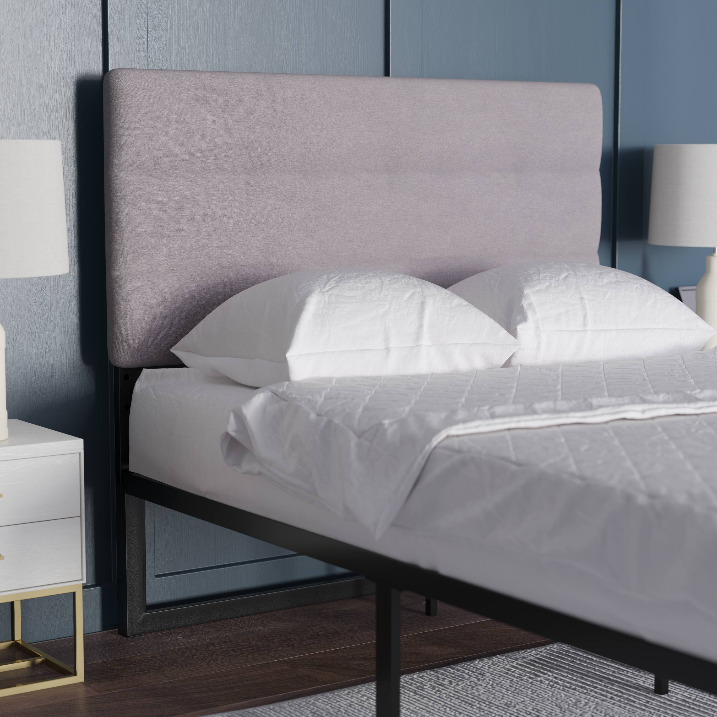 Alt View 2. Emma + Oliver - Gannon Modern Upholstered Headboard with Horizontal Line Stitching and Adjustable Height Rails - Gray.