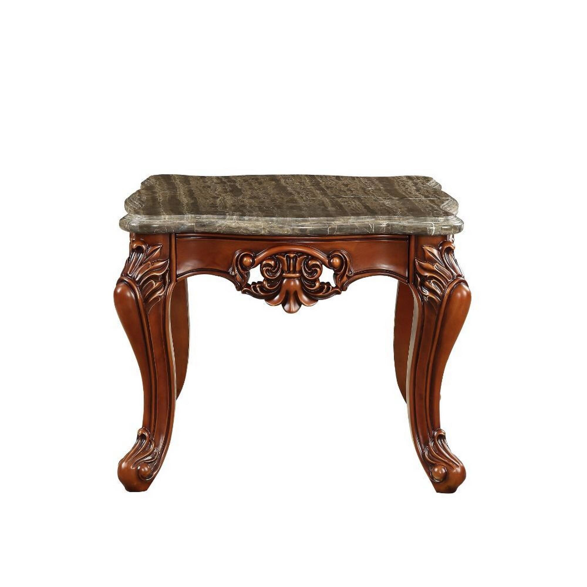 Alt View 1. Manhattan Lane - 30 Inch Classic Square Marble Top End Table, Cabriole Legs - Gray and Brown.